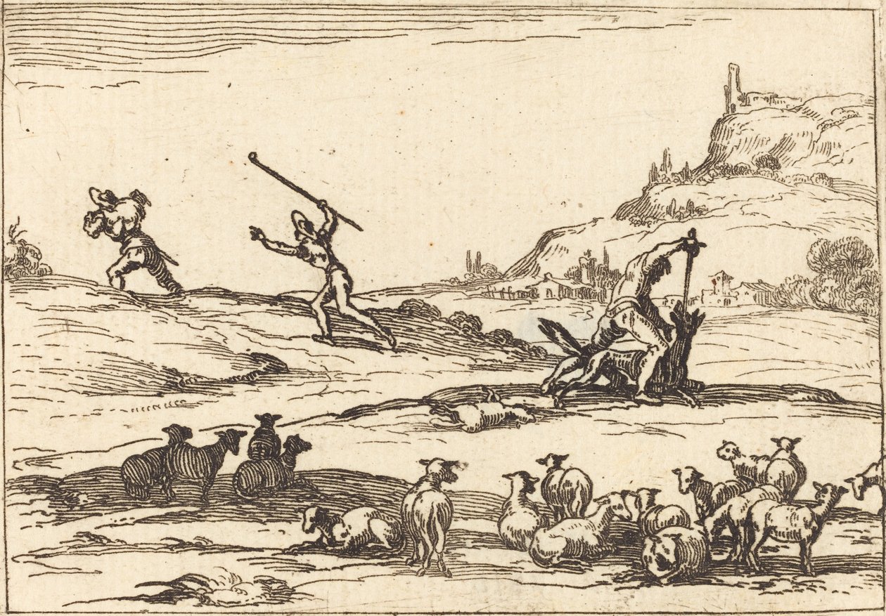 Herdar som försvarar sina besättningar av Jacques Callot