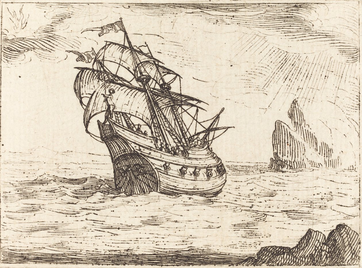 Fartyg som navigerar nära stenar av Jacques Callot