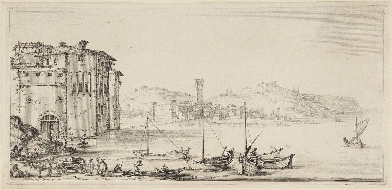 Fartyg som lastas, ur serien Diverse Vedute Designate in Fiorenza (Olika landskap utformade i Florens) av Jacques Callot