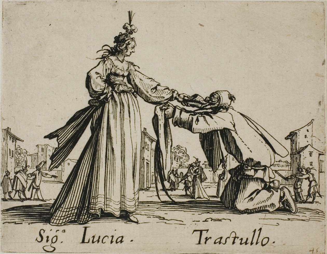 Signora Lucia - Trastullo, plansch 21 från Balli di Sfessania av Jacques Callot