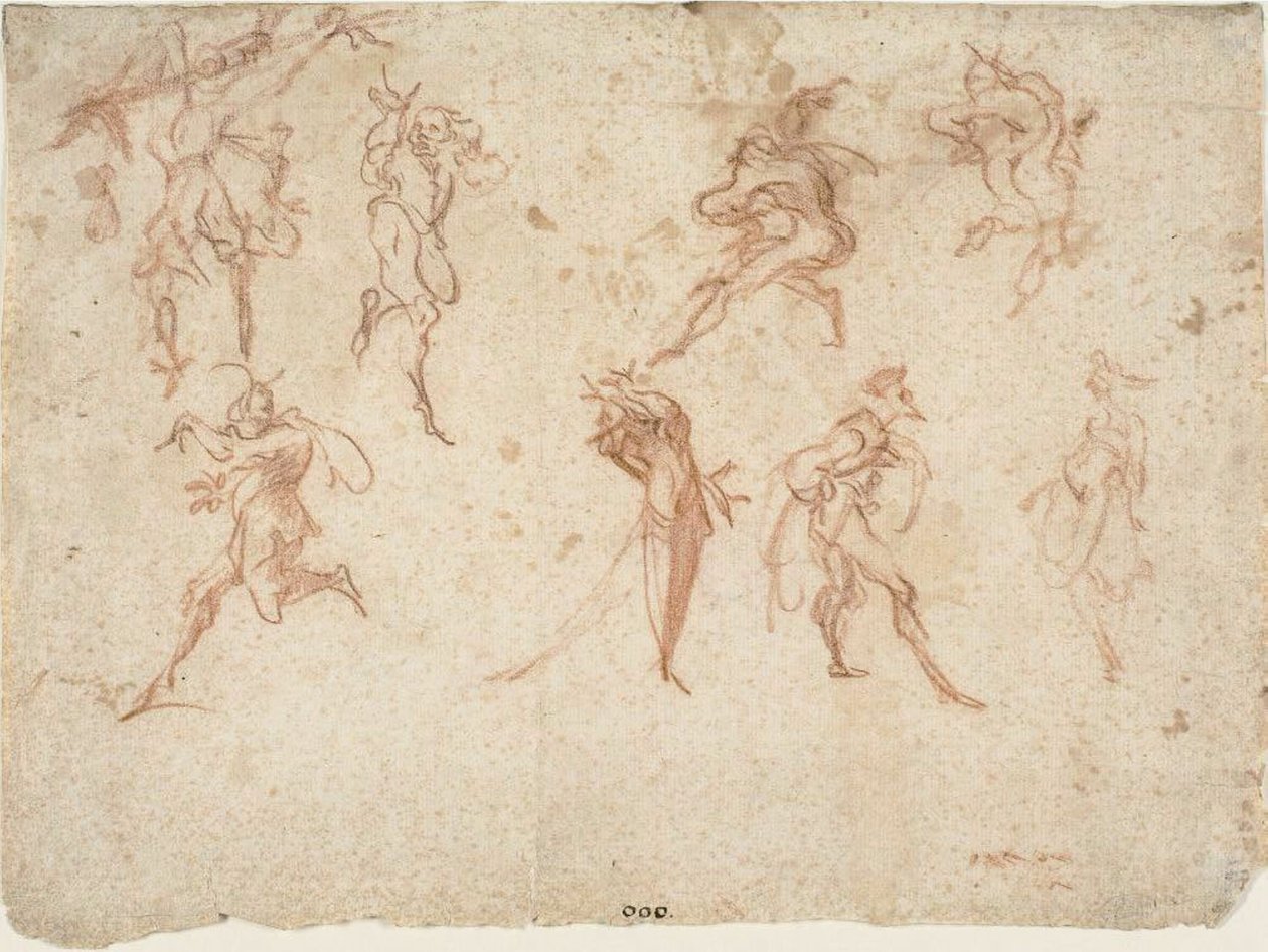 Sketcher för Balli di Sfessania (recto) Sketches of Dancers (verso) av Jacques Callot