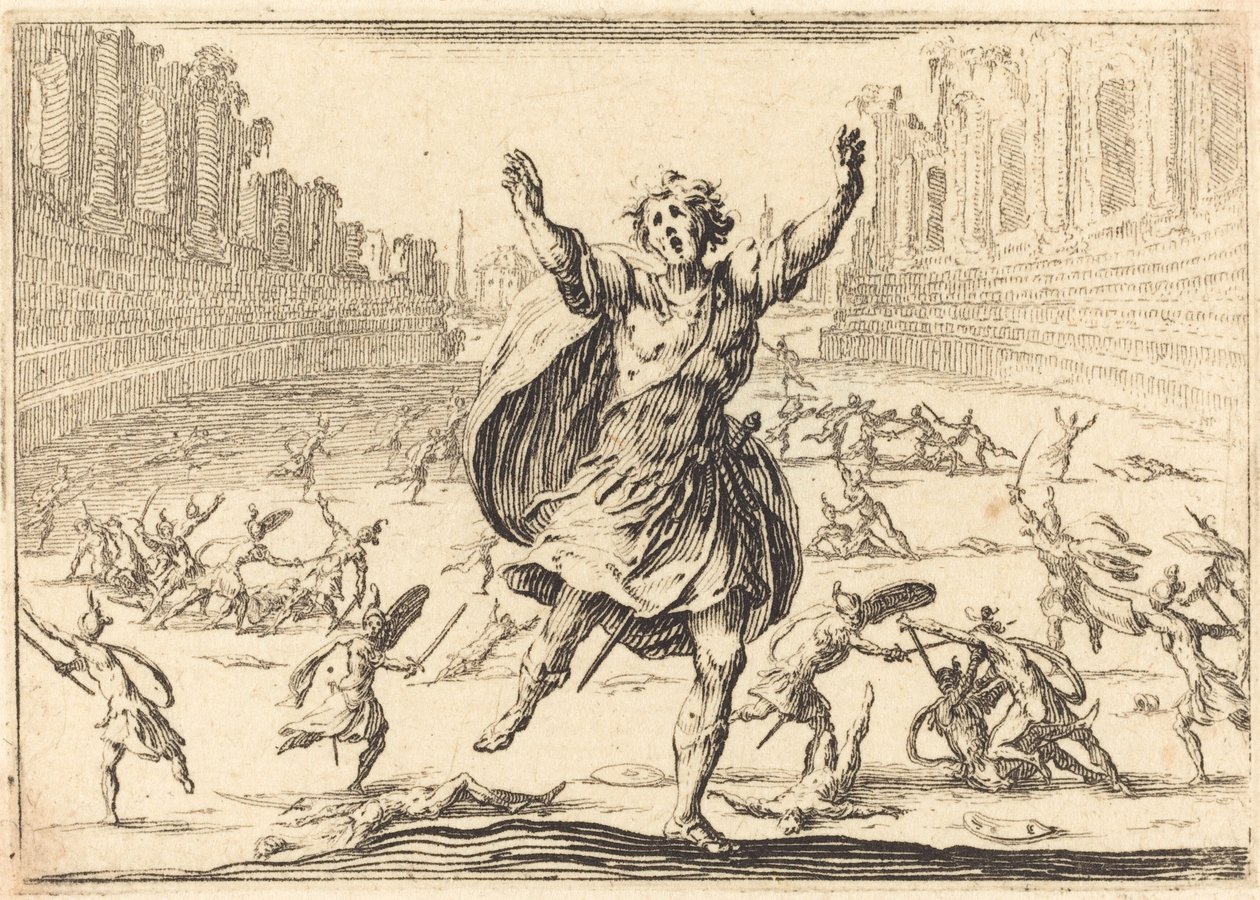skärmytsling i en romersk cirkus, ca. 1617. av Jacques Callot