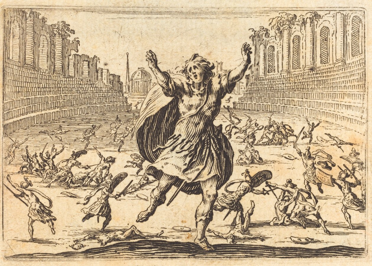 skärmytsling i en romersk cirkus, ca. 1622. av Jacques Callot