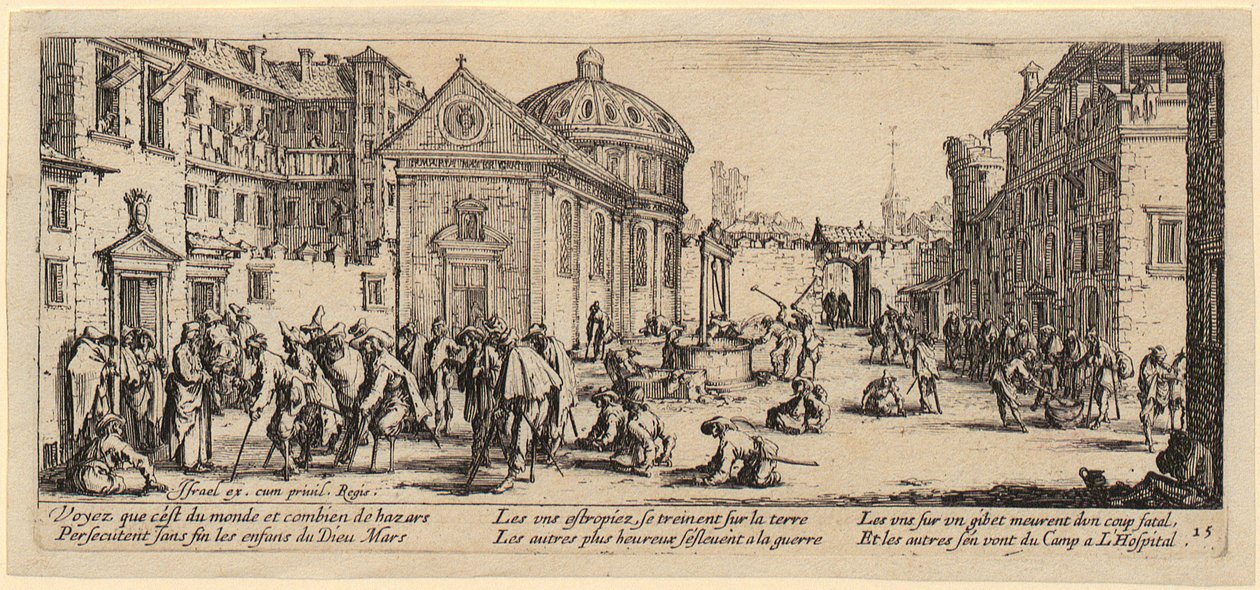 Sjukhus, blad 15 i serien ”Krigets gråzoner” av Jacques Callot