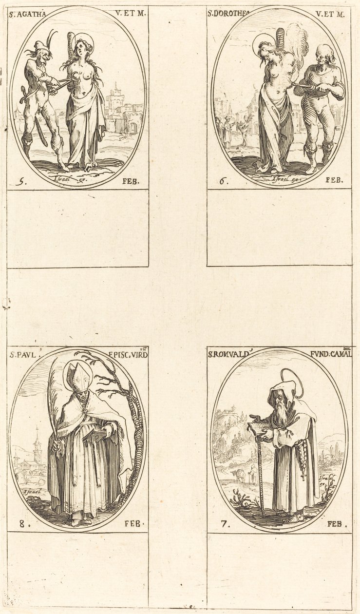 St Agatha; St Dorothy; St. Romuald av Ravenna; St Paul, biskop av Verdun av Jacques Callot