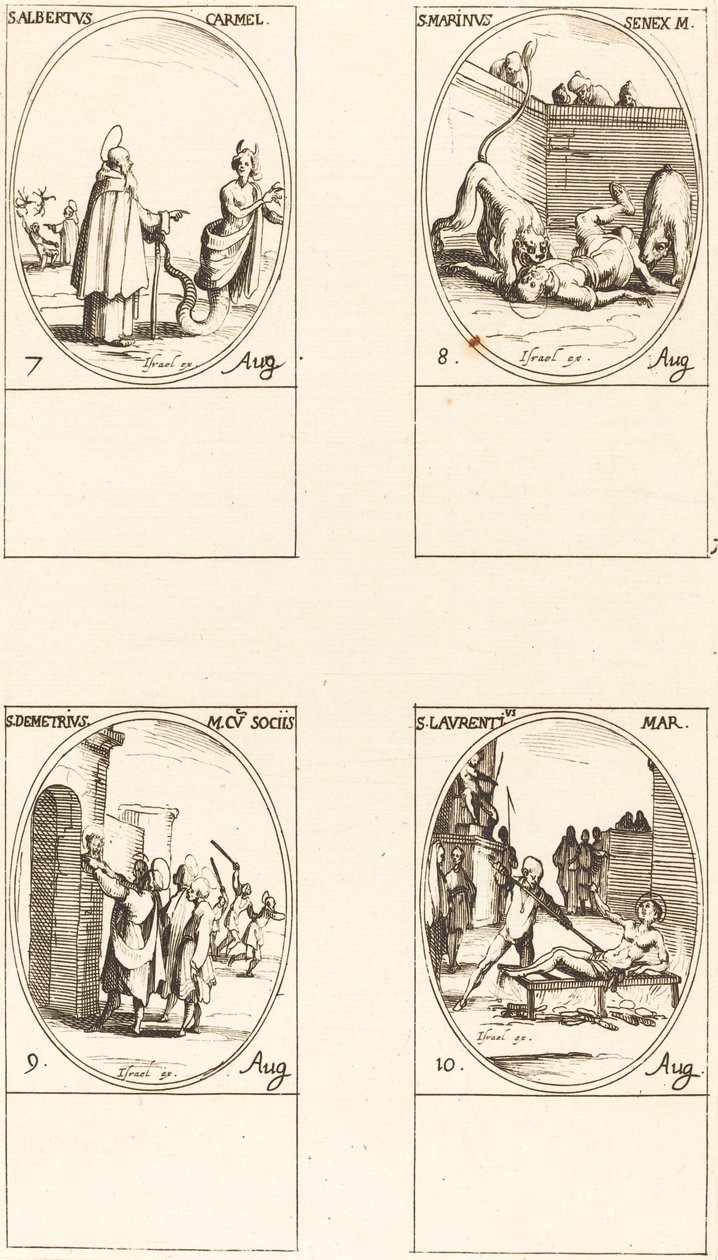 S:t Albert av Sikliy, Karmelit; St. Marinus; St. Demetrius och följeslagare; St Lauren av Jacques Callot