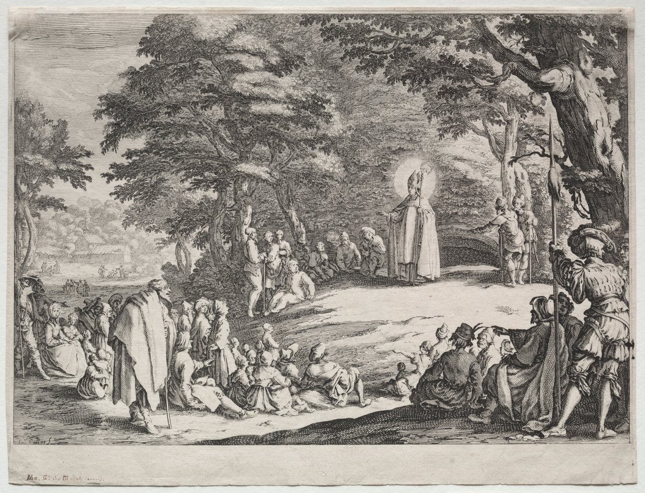 St. Amand predikar i en skog. av Jacques Callot