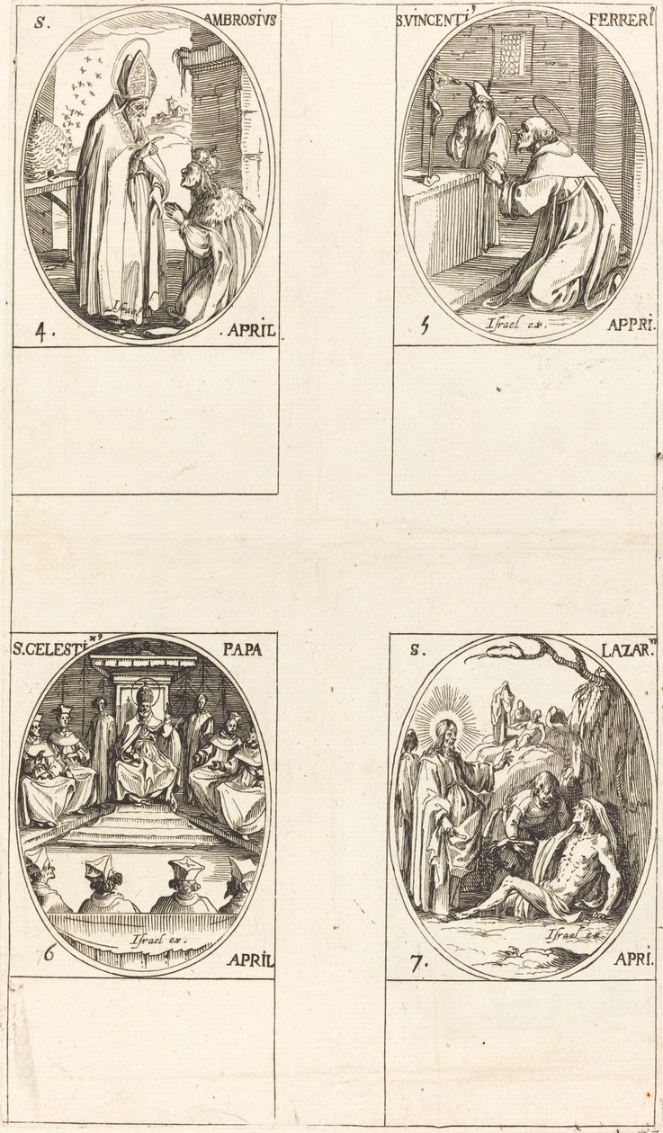 St Ambrosius; St. Vincent Ferrer; St Celestin; Sankt Lasarus av Jacques Callot