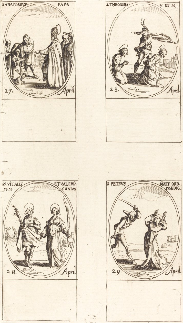 St. Anastasius, St. Theodora, St. Vitalis och Valeria, St Peter Martyr. av Jacques Callot