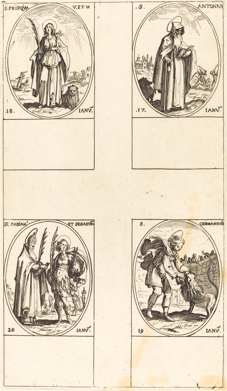 Sankt Antonius; St Prisca; S:t Germanicus; Sts. Fabian och Sebastian av Jacques Callot
