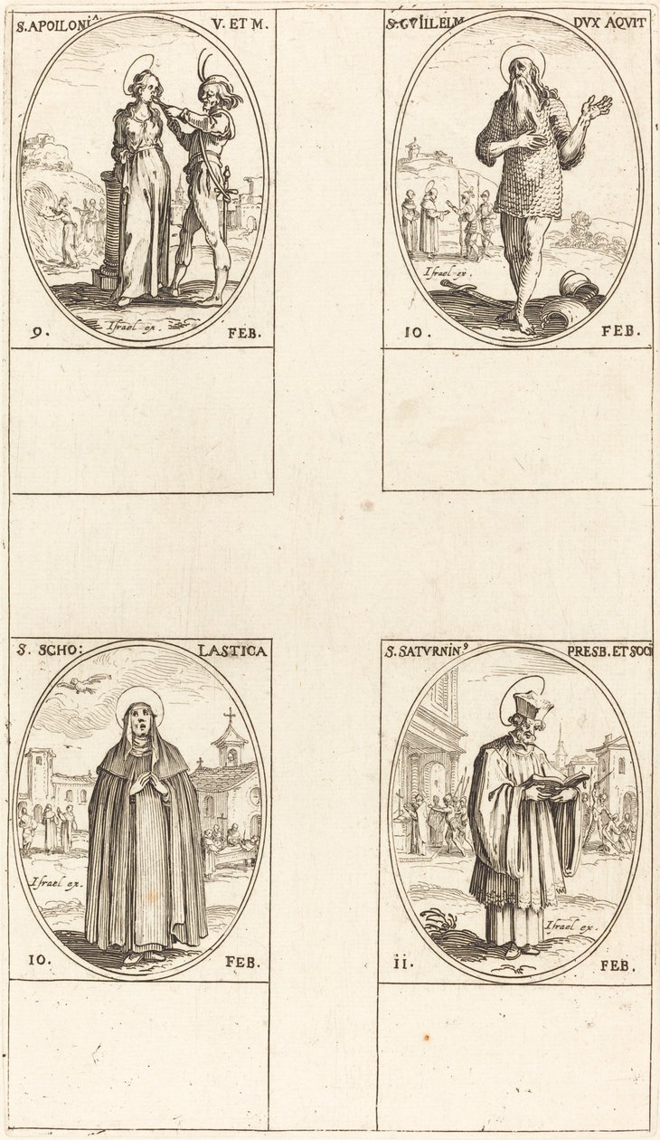 St Apollonia; St Guillaume; St. Scholastica; St. Saturnin av Jacques Callot