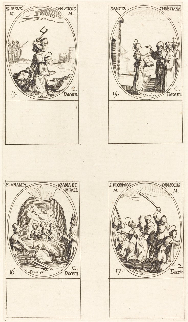 St. Bibiana; S:t Birinus; St. Barbara; St Sabbas av Jacques Callot