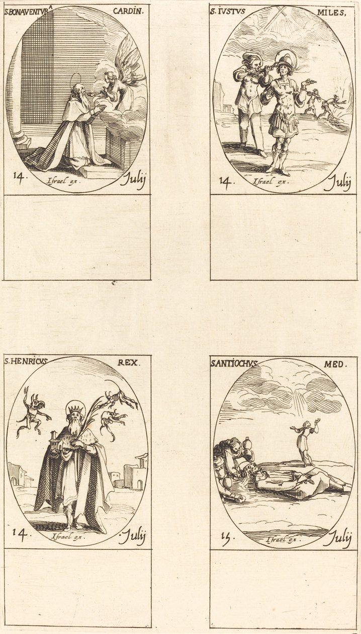 St. Bonaventura, St. Justus, St. Henrik, kejsare, St. Antiochus. av Jacques Callot