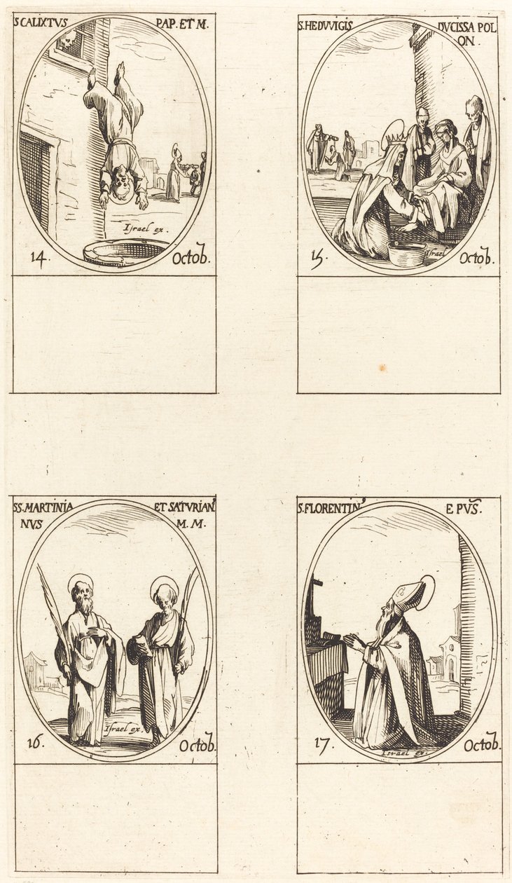St. Calixtus; St. Hedwigs; helgon Martinian och Saturian; St. florentinska av Jacques Callot