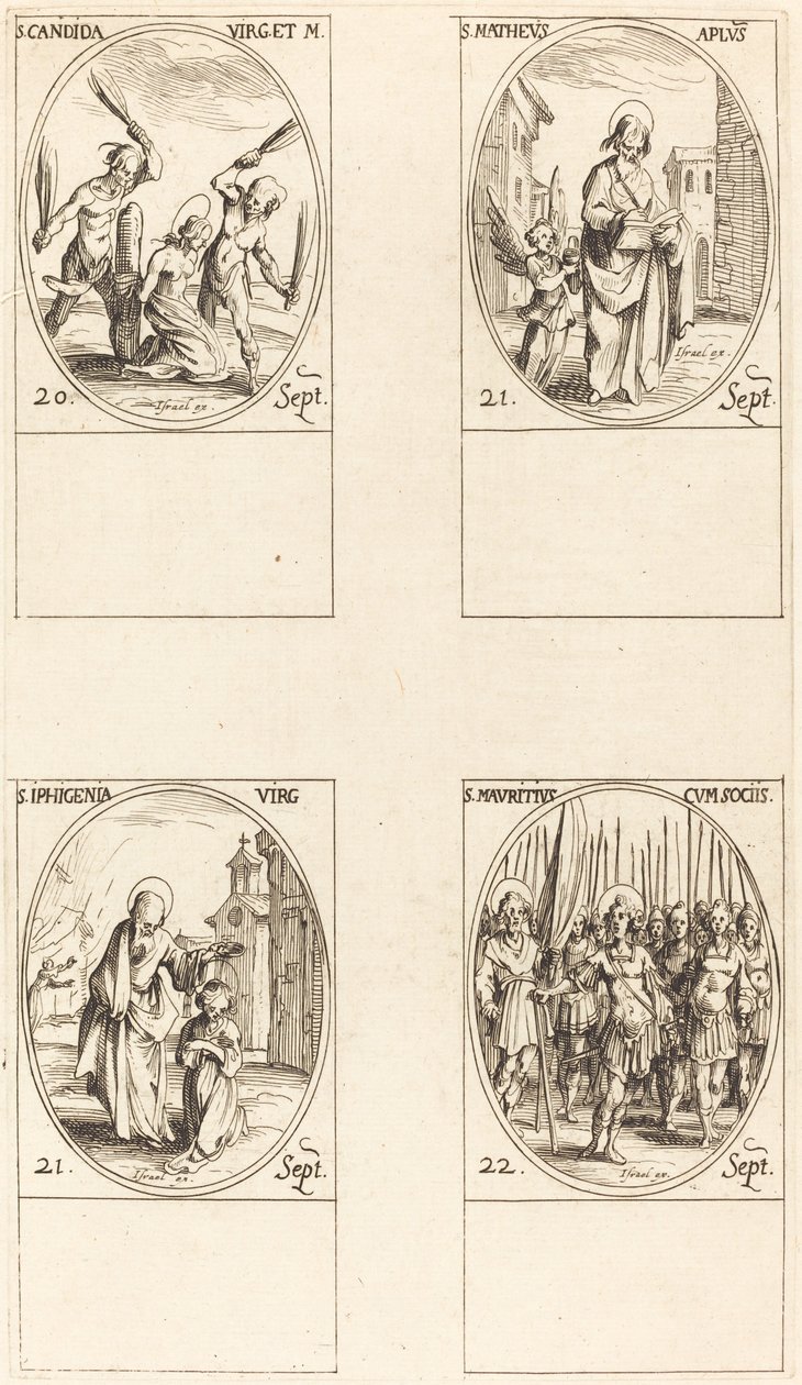 St. Canida; St Matteus; St. Ipigenia; St Maurice och följeslagare av Jacques Callot