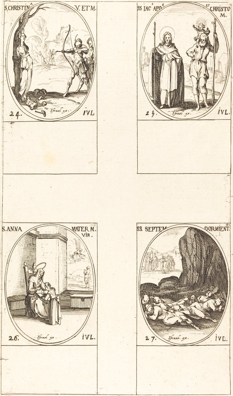 S:t Christina; St. James, apostel och St. Christopher; St Anne; Seven Sleepers of E av Jacques Callot