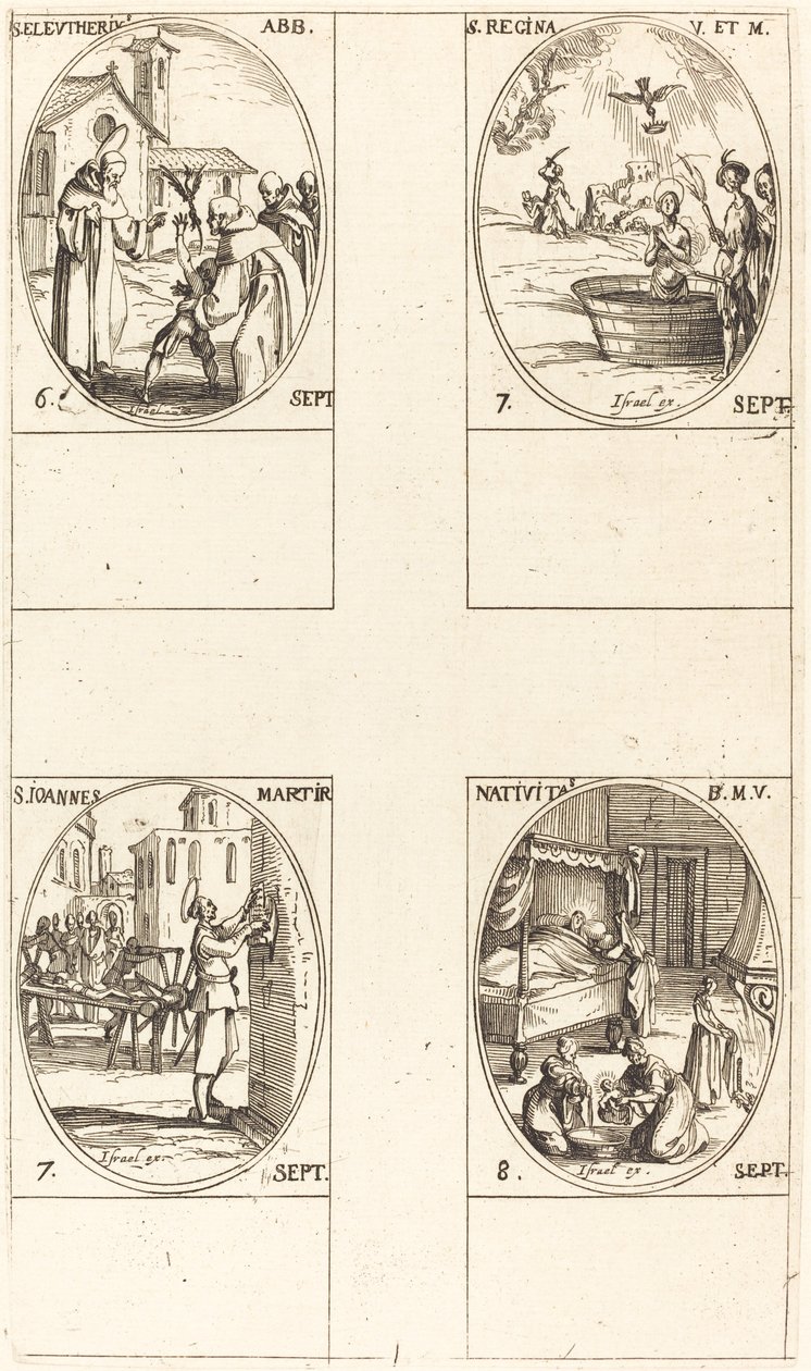 S:t Eleutherius, Abbot; St Regina; St John; Jungfruns födelse av Jacques Callot