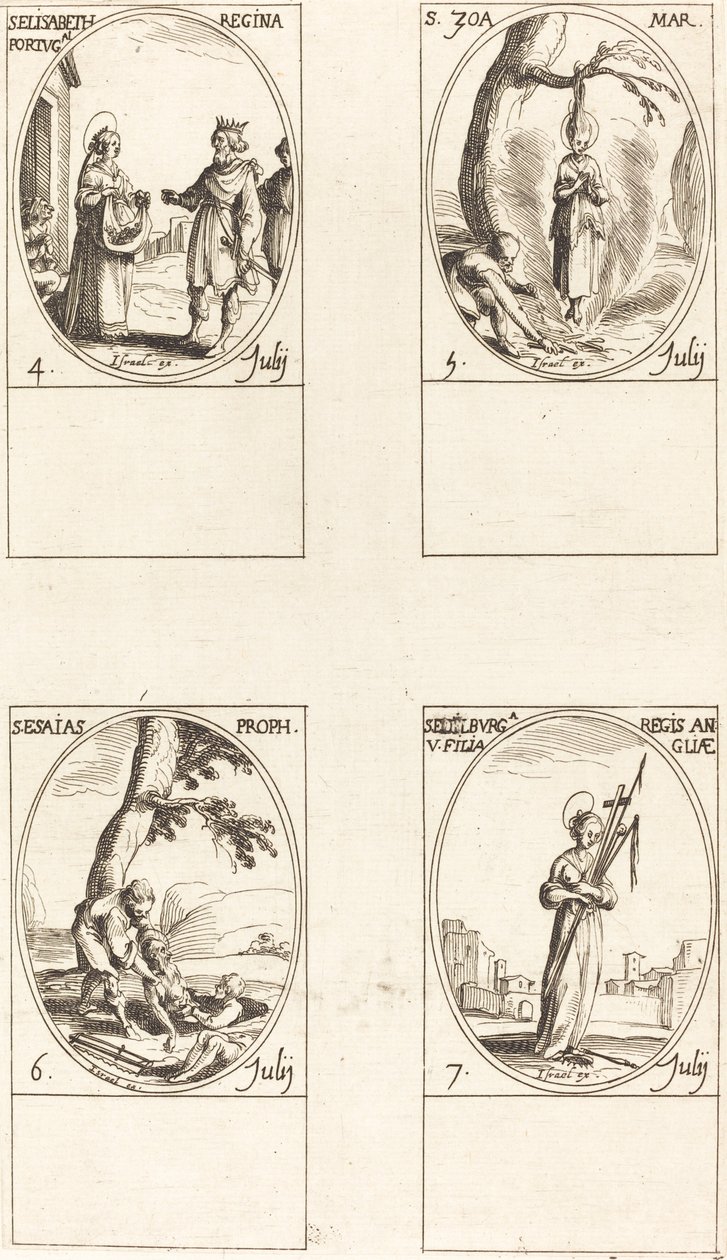 St. Elizabeth av Portugal; St Zoe; S:t Jesaja, profet; St Edelburge av Jacques Callot