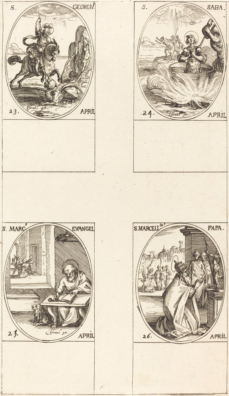 St George; St. Sabas; Markus, evangelist; St Marcellin av Jacques Callot