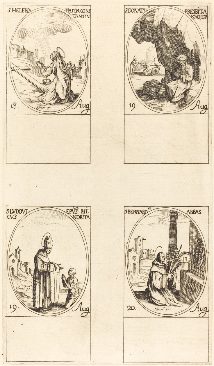 Sankt Helen, Sankt Donatus, Sankt Ludovicus, biskop, Sankt Bernard. av Jacques Callot