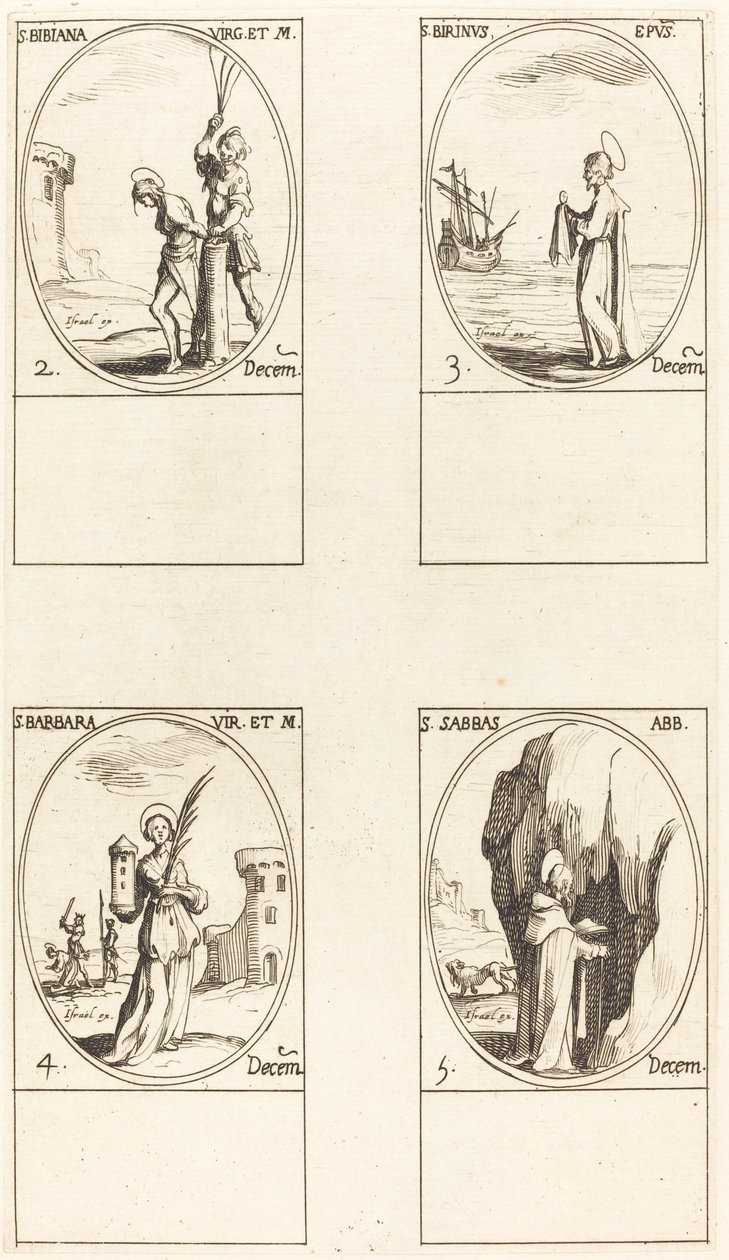 St. Irene & följeslagare; St. Christian; helgon Ananias, Azariah & Mishael; St. Florian & av Jacques Callot