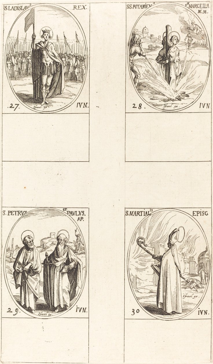 St Ladislas, Sts. Potamiana och Marcella, Sts. Petrus och Paulus, apostlar, St. Martial. av Jacques Callot