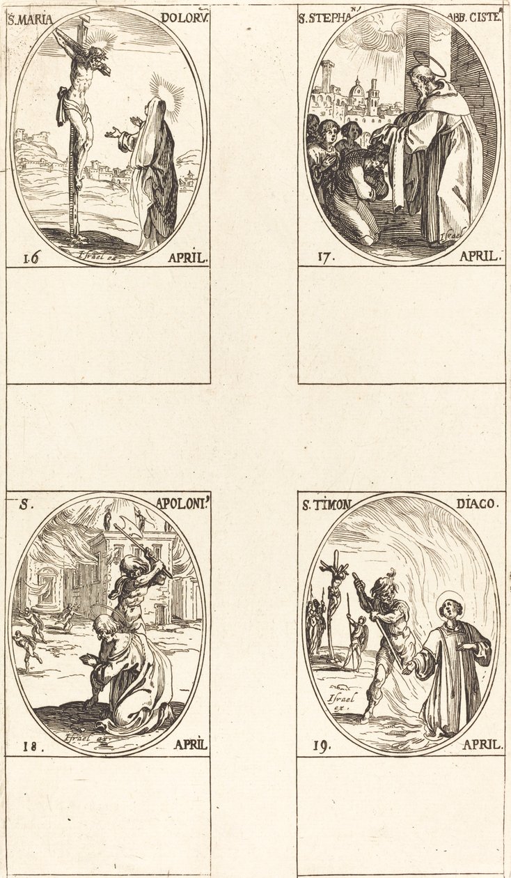 St. Maria Doloru; St. Stefan, Abbot; St. Apollo; St. hjul av Jacques Callot