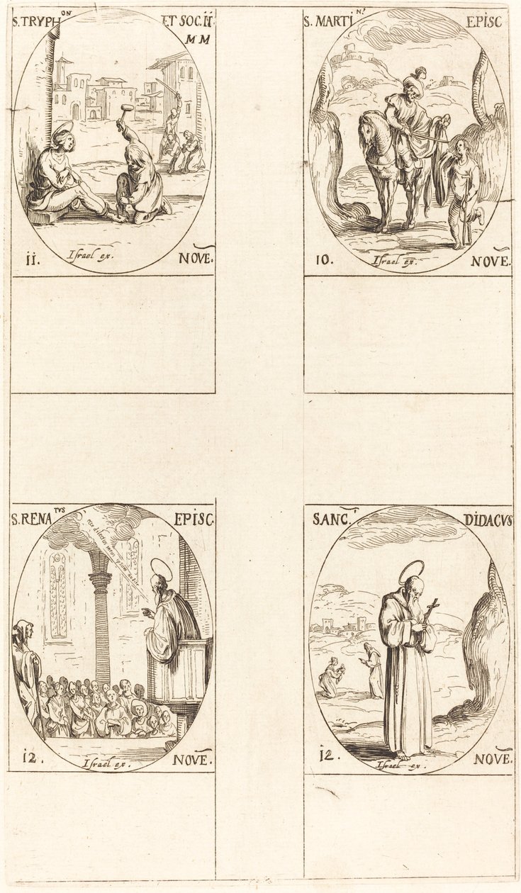 St. Martin, St. Tryphon och följeslagare, St. Renatus, St. Didacus. av Jacques Callot
