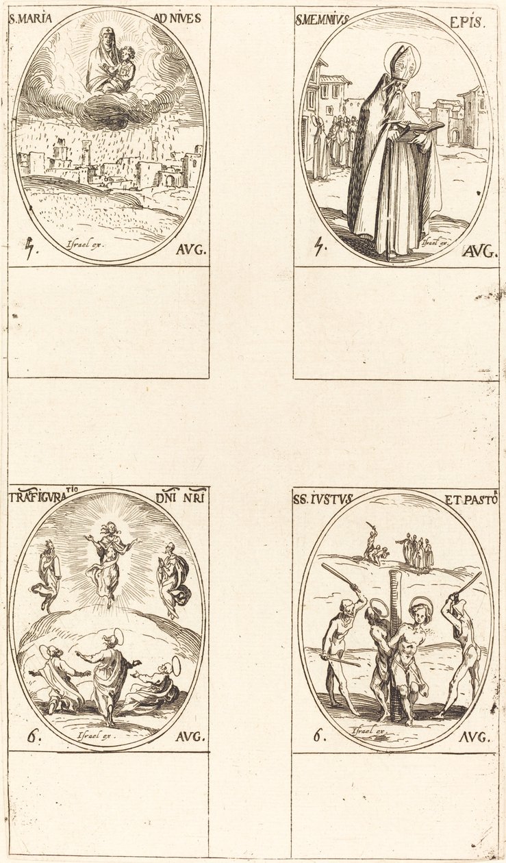 St. Mary of Snow; S:t Memmius, Biskop; Förvandlingen; Sts. Justus och pastor av Jacques Callot