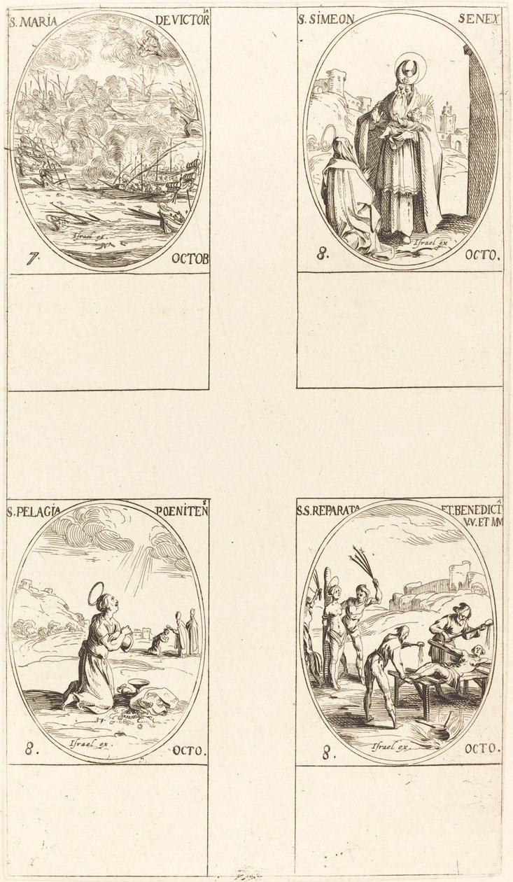 St. Maria av Segern; Sankt Simeon, profet; St. Pelagia; Sts. Reparata och Benedicta av Jacques Callot