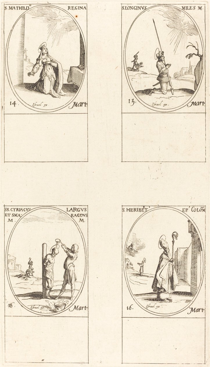 St. Matilda; St. Longinus; St. Cyriacus; St. Herbert av Jacques Callot