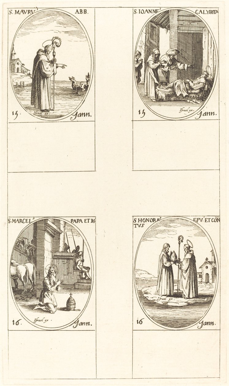St. Maurus, St. John Calybite, St. Marcellus, St. Hedrad av Jacques Callot