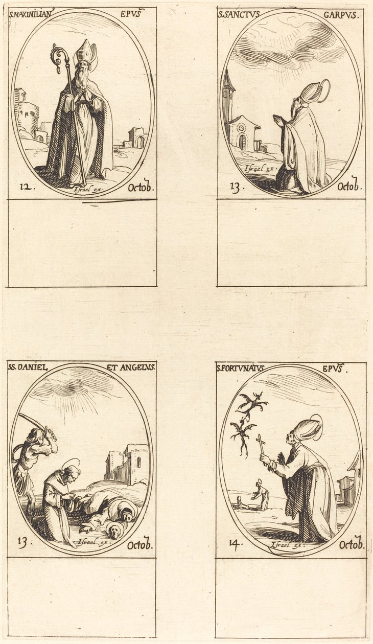 St Maximilian; St Carpus; St Daniel och Angelus; St Fortunatus av Jacques Callot