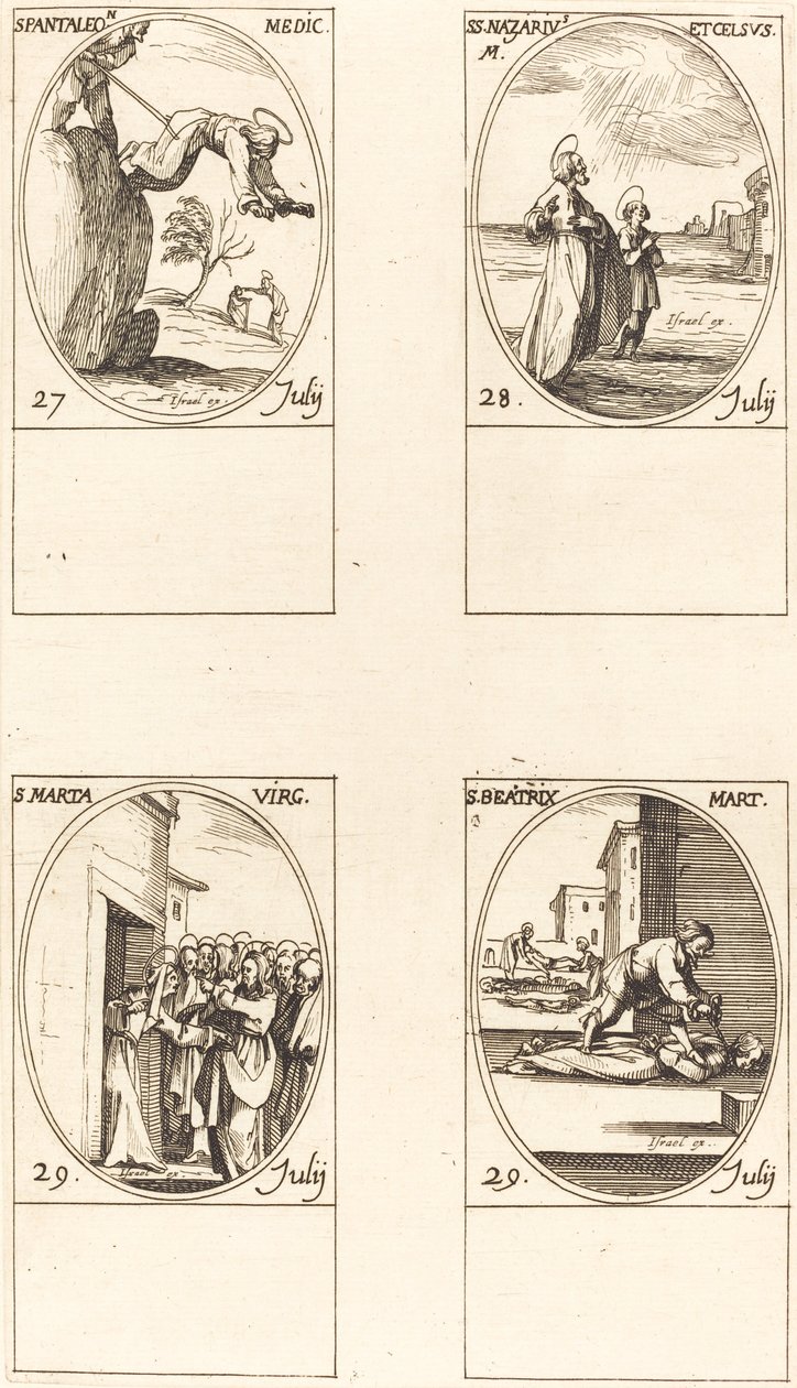 St Pantaleon, Sts. Nazarius och Celsus, St. Martha, St. Beatrice. av Jacques Callot