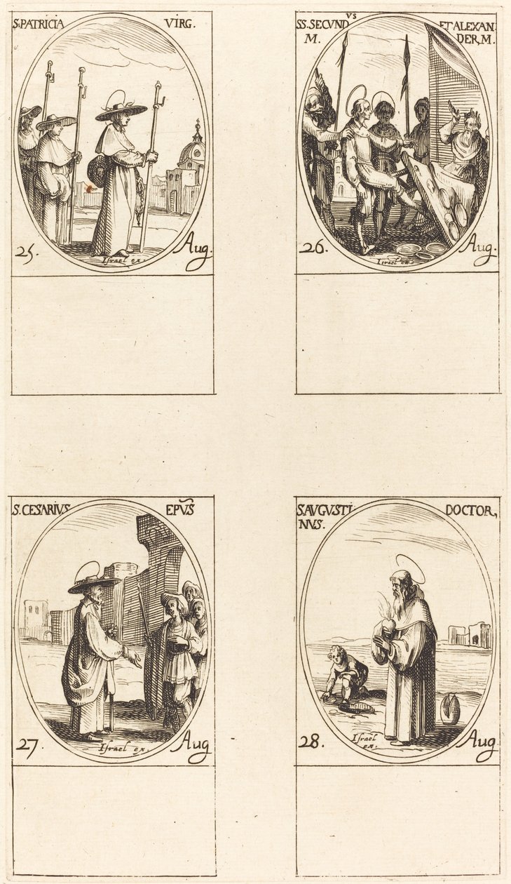 St. Patricia; helgon Secundus och Alexander; St. Caesarius; St. Augustinus av Jacques Callot