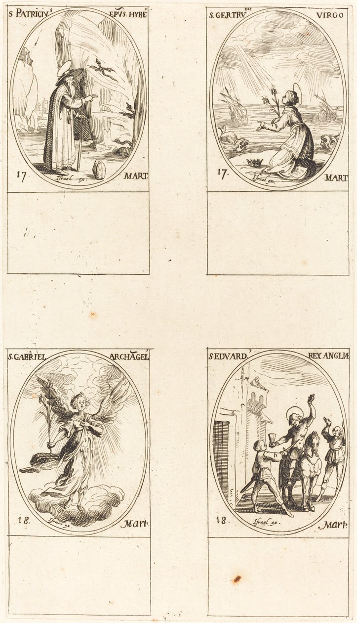 St Patrick; S:t Gertrud; St Gabriel, Ärkeängel; St Edward av Jacques Callot