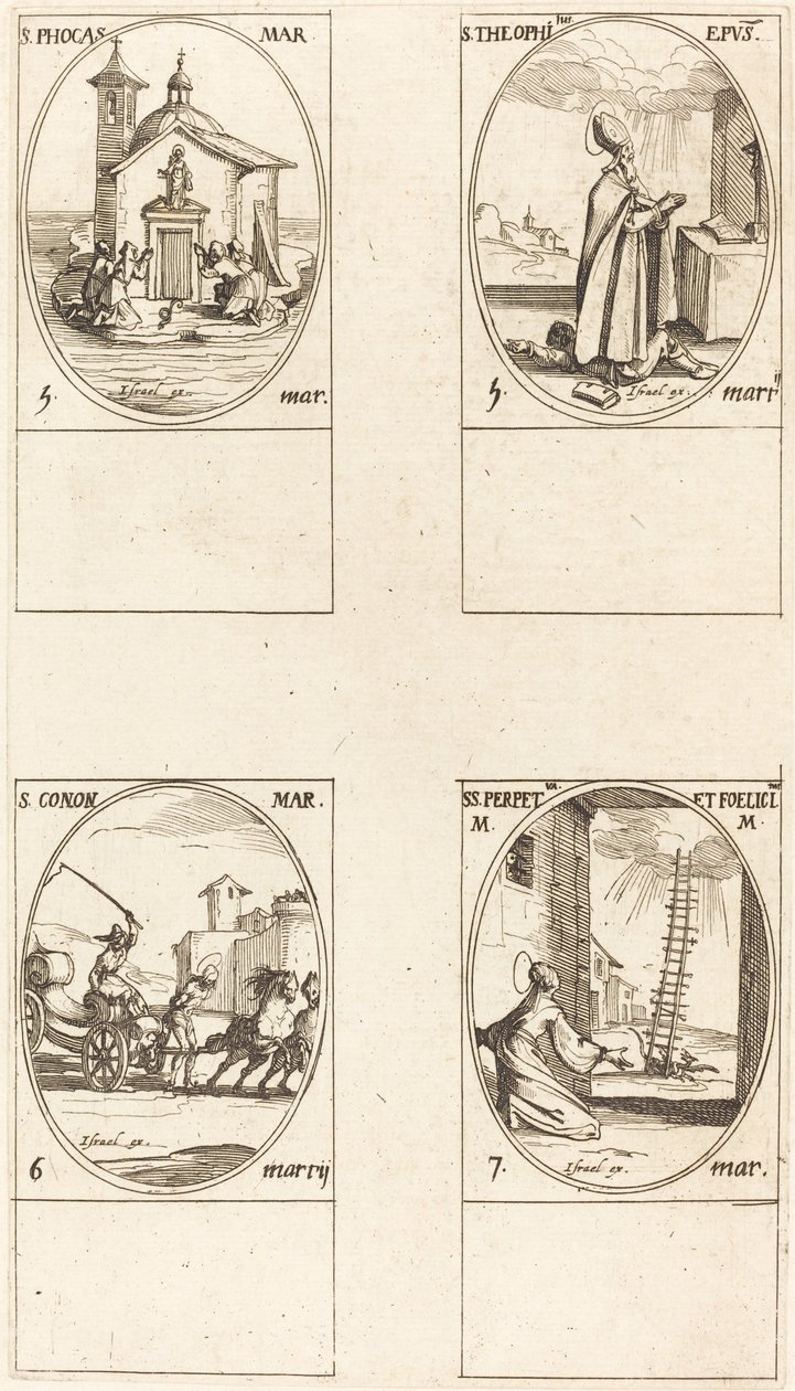 St. Phocas, St. Theophilus, St. Conon, Sts. Perpetua och Felicity av Jacques Callot