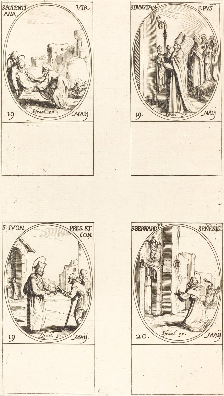 St. Potential; St. Dunstan; St. Yves; St. Bernardinus av Siena av Jacques Callot