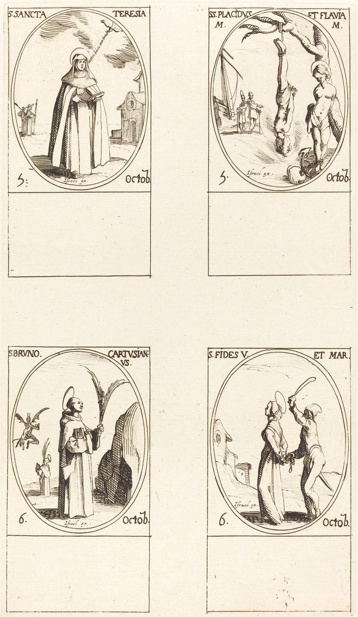 St. Theresa; St. Placidus och Flavia; St Bruno; St. Faith av Jacques Callot