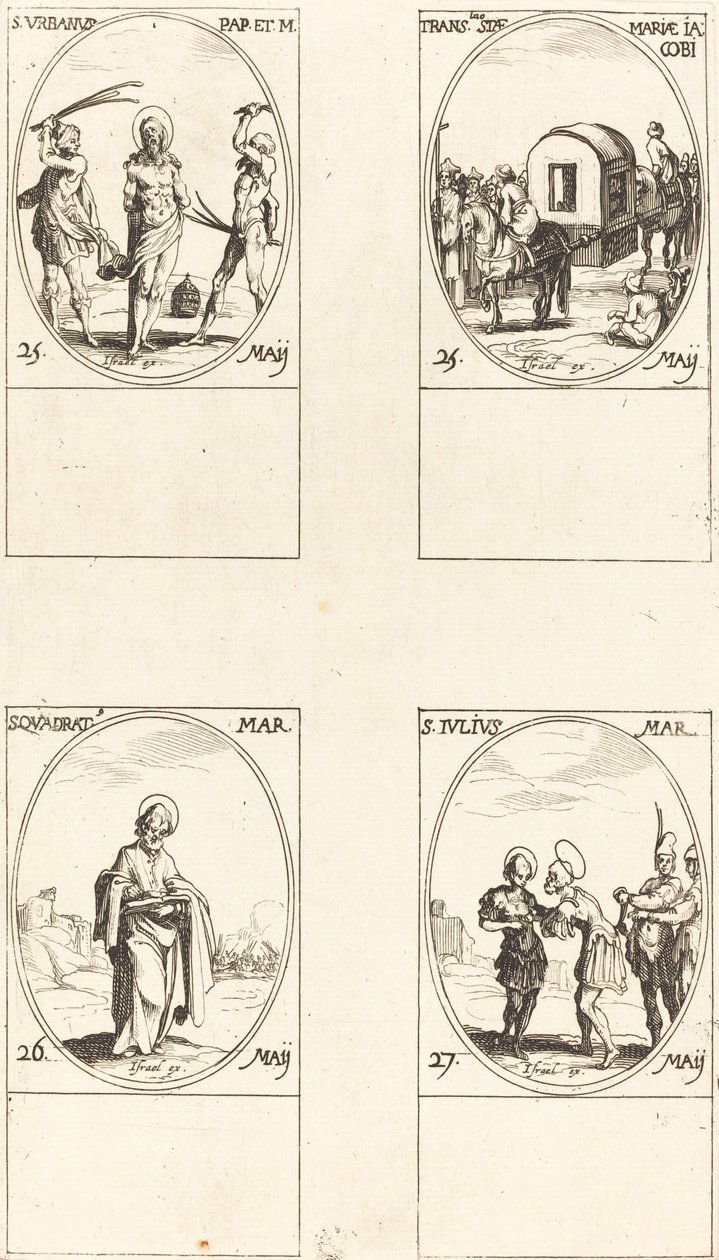 St. Urban, översättningen av St. Mary of James, St. Quadrat, St. Julius. av Jacques Callot