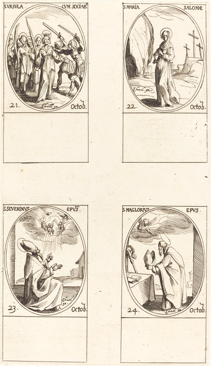 St Ursula och följeslagare; St. Mary Salome; S:t Severinus; S:t Maglorius av Jacques Callot