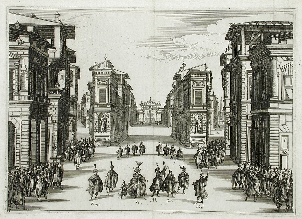 Scendekor för ”Il Solimano”, akt IV av Jacques Callot