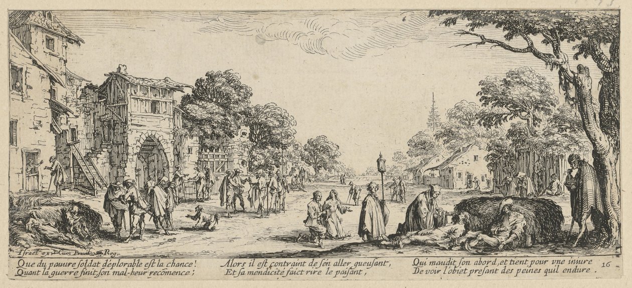 Döende vid vägkanten, blad 16 i serien ”Krigets fasor” av Jacques Callot