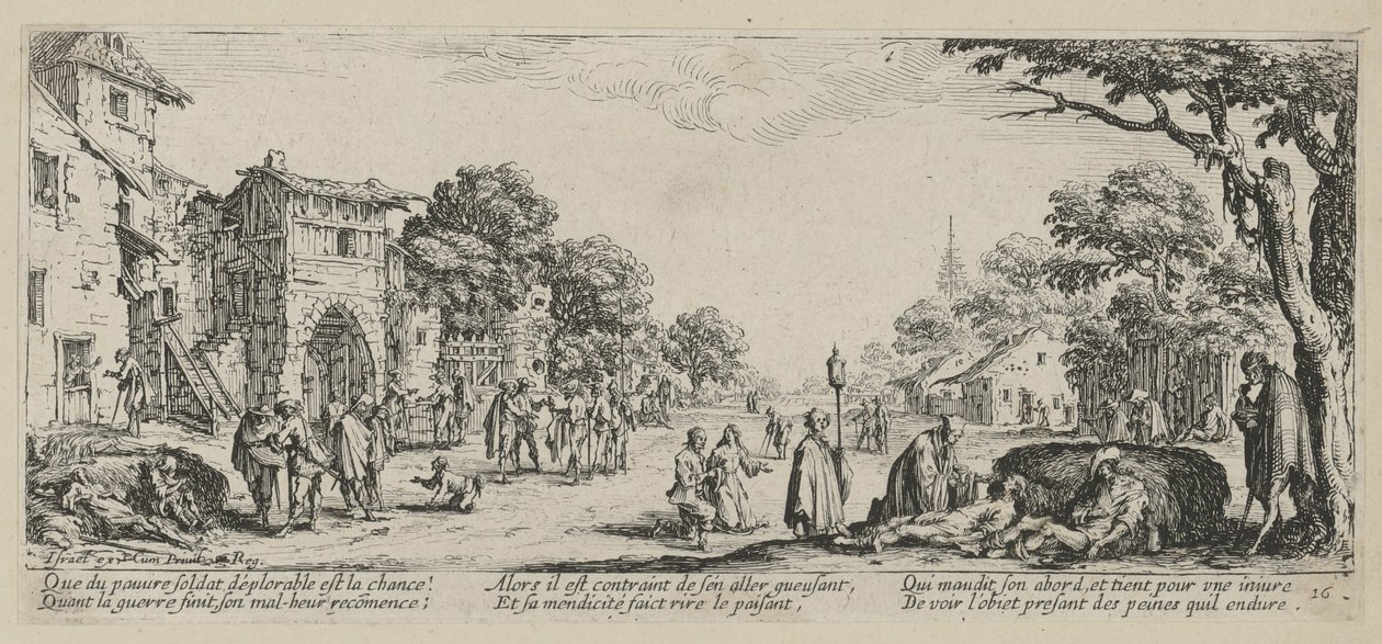 Döende vid vägkanten, blad 16 i serien "Krigets fasor" av Jacques Callot