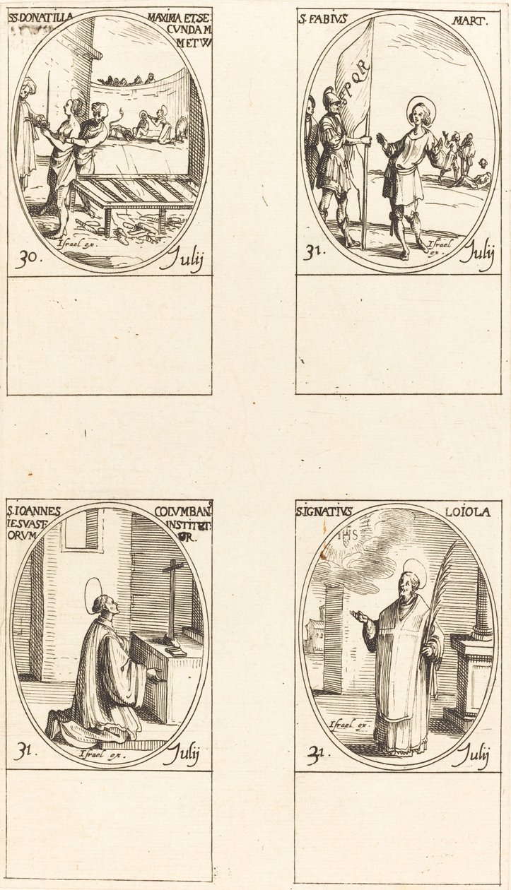 helgon Donatilla, Greatest & Second; St. Fabius; St. John Colombini; St. Ignatius av Loyola av Jacques Callot