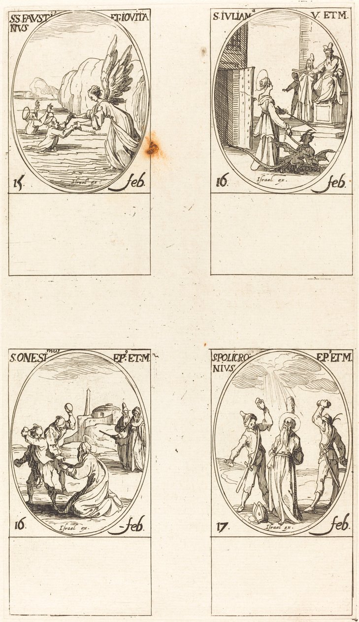 helgon Faustinus och Jovita; St. Juliana; St. Vi har en; St. Polychronius av Jacques Callot