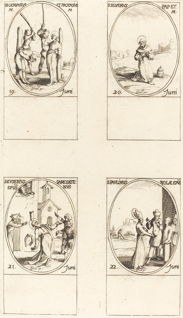 St. Gervase och Protase; S:t Silverius; St Eusebius av Samosata; S:t Paulinus av Nola av Jacques Callot