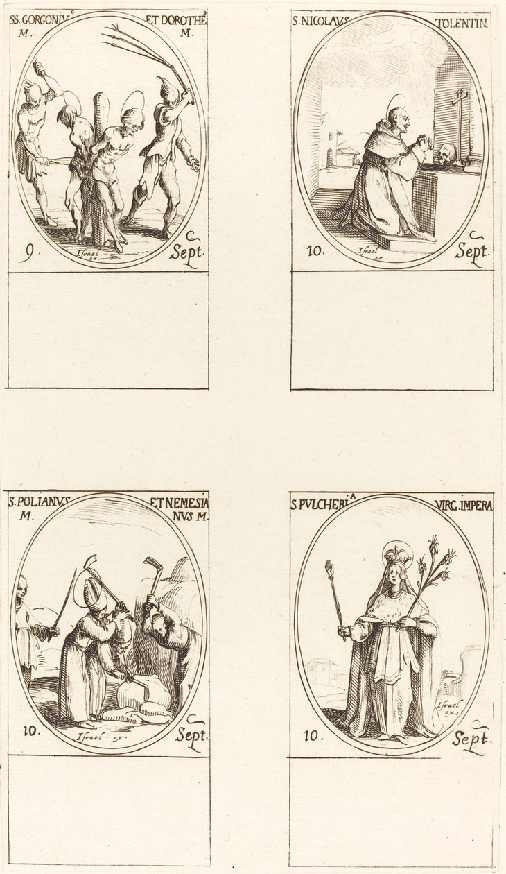 helgon Gorgonius & Dorothy, St. Nicholas av Tolentino, St. Polianus & Nemesian, St. Pul. av Jacques Callot