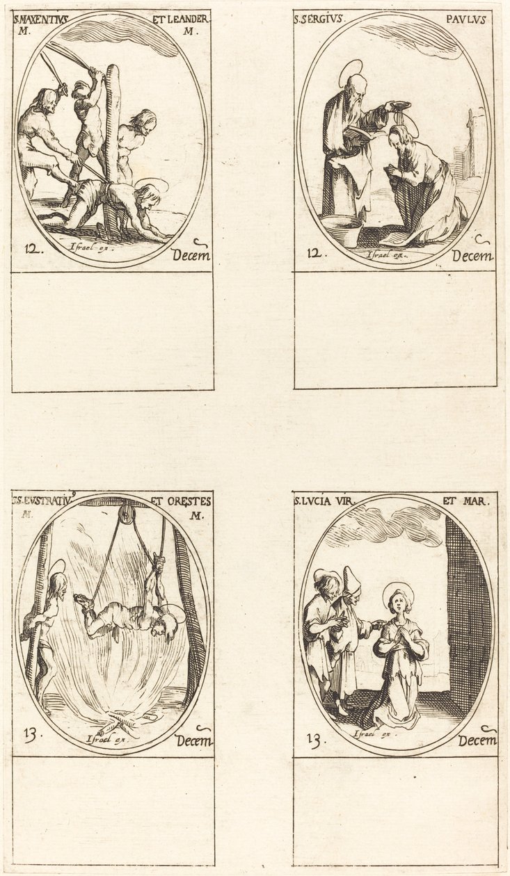 Sts. Maxentius & Leander; Sts. Sergius & Paul; Sts. Eustratius & Orestes; St. Lucy av Jacques Callot