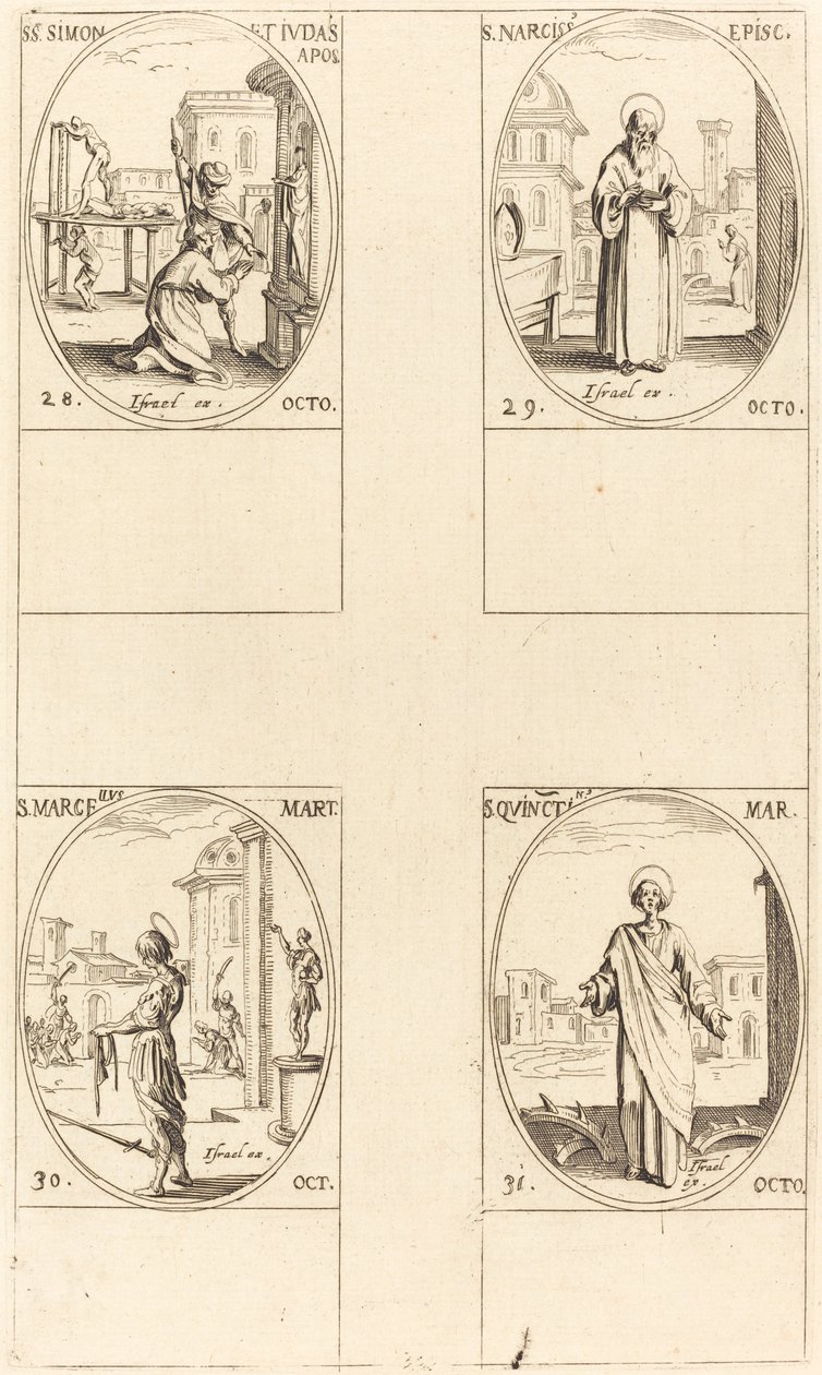Sts. Simon och Judas, apostlar; St. Narcissus; St Marcellus; St. Quintin av Jacques Callot